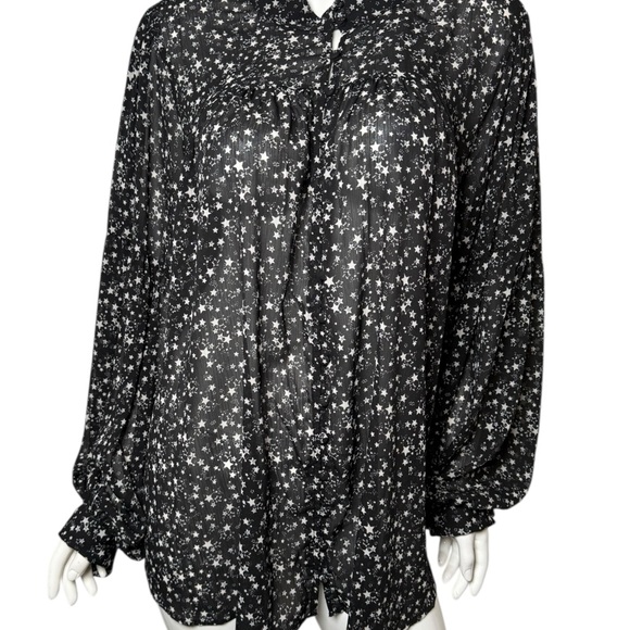 Torrid blouse sheer Black twinkle Stars deep black georgette long sleeve Top 4X - Picture 1 of 7